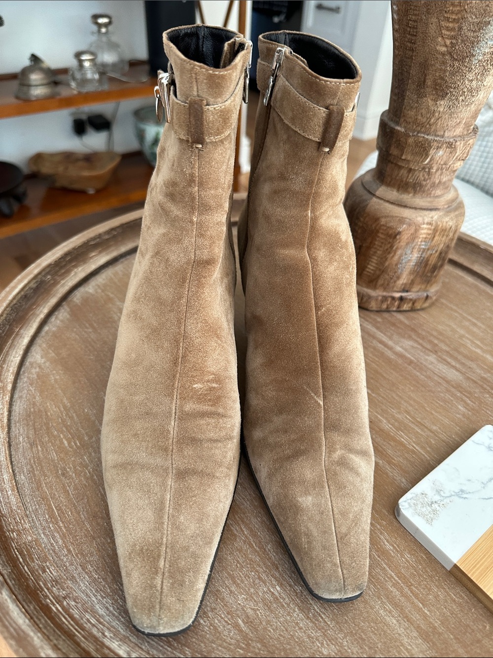 Prada Tan Suede Ankle Boots with Side Zip